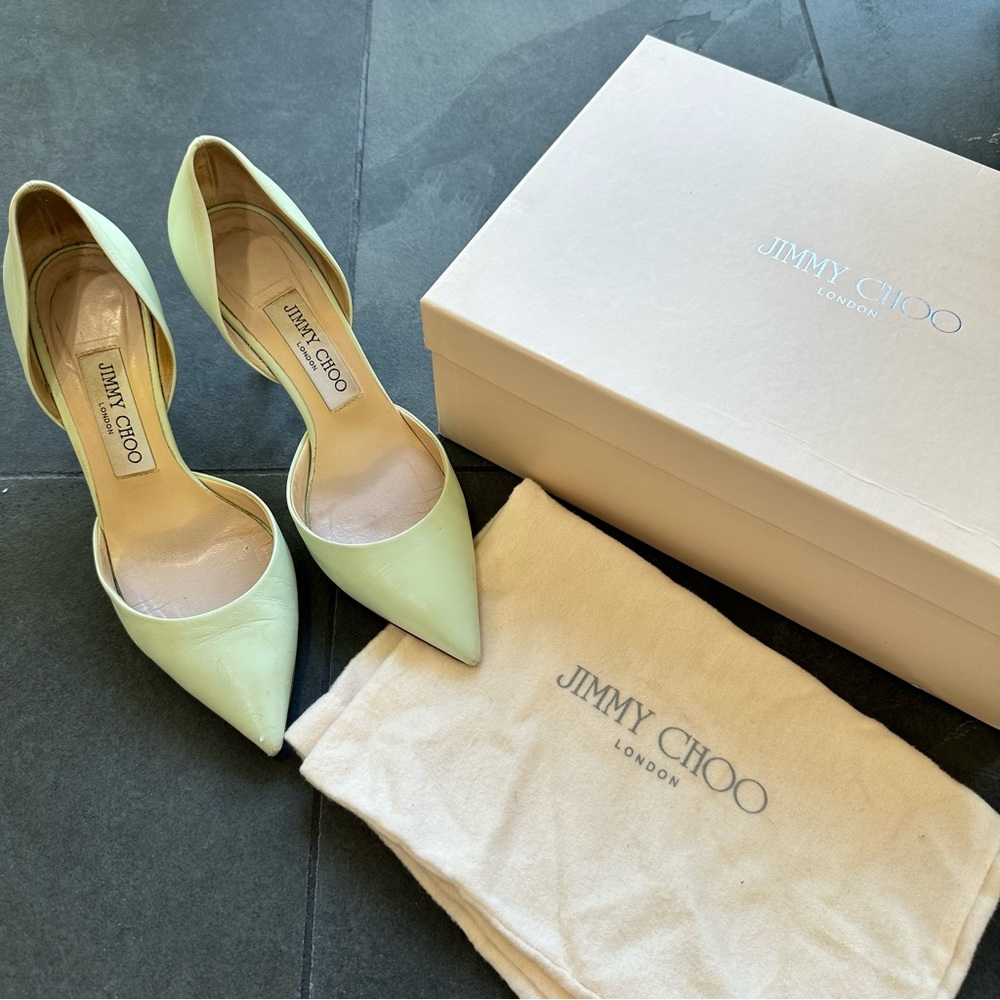 Jimmy Choo Leather D’Orsay Pointed Toe Pumps Key Lime Addison 36 US 6.5-7